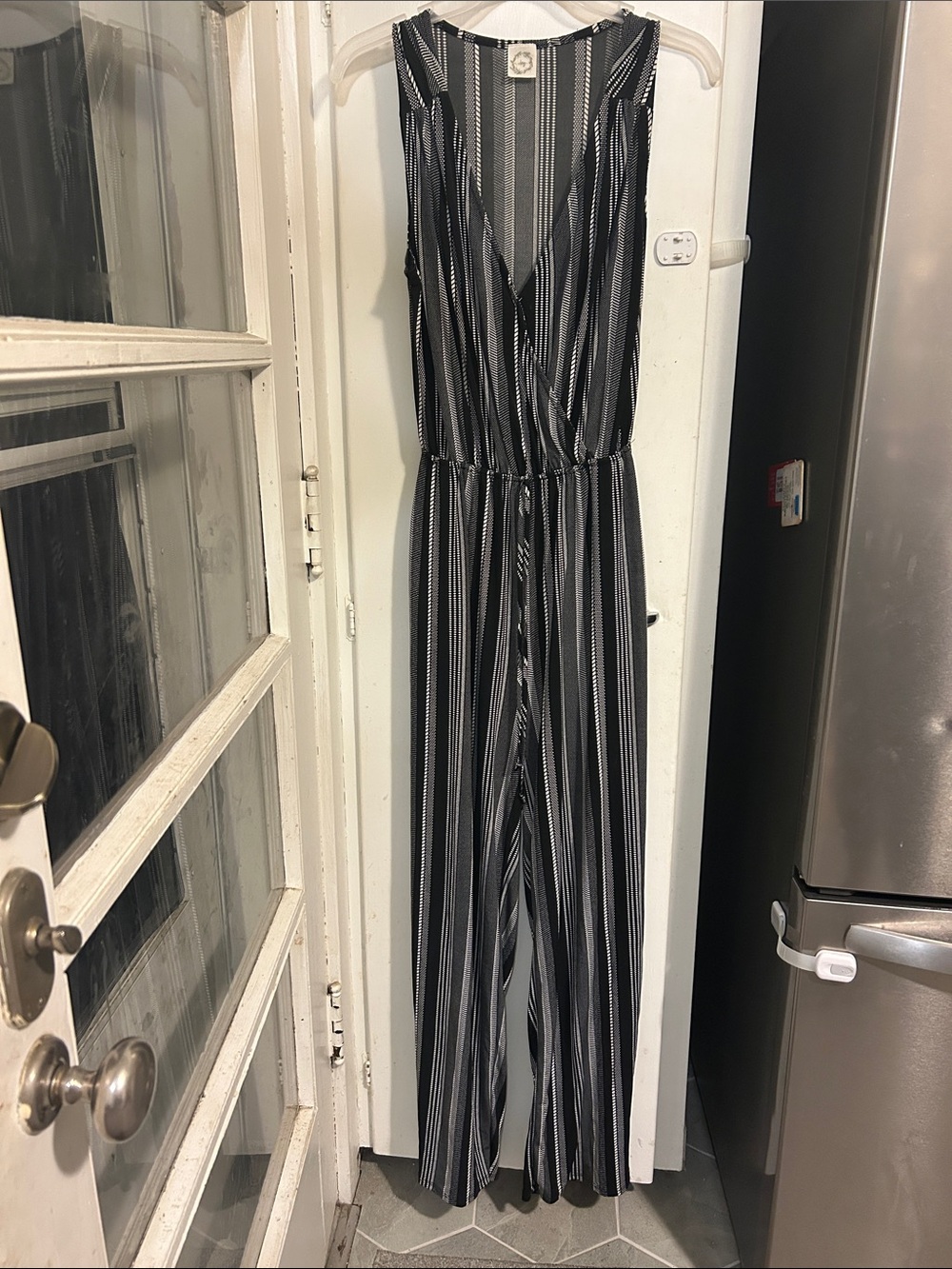Sleeveless Black & White Striped Jumpsuit